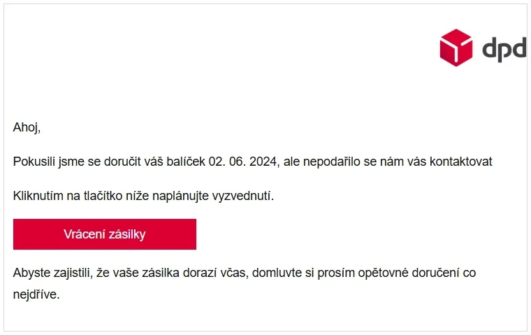 Zpráva od falešného DPD