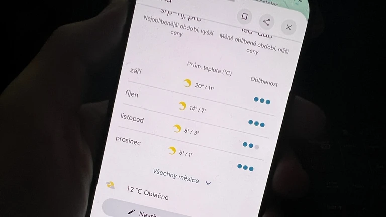 Počasí v Google mapy