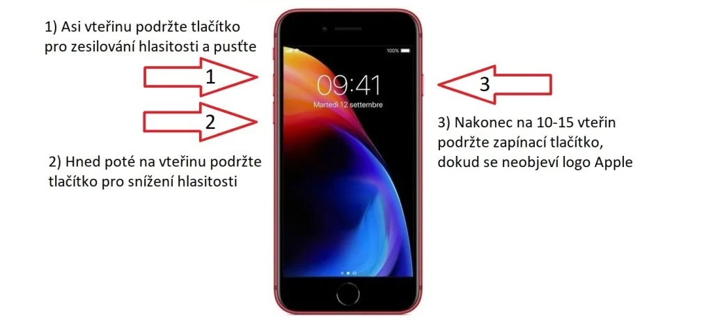 iPhone 8 - tvrdý restart