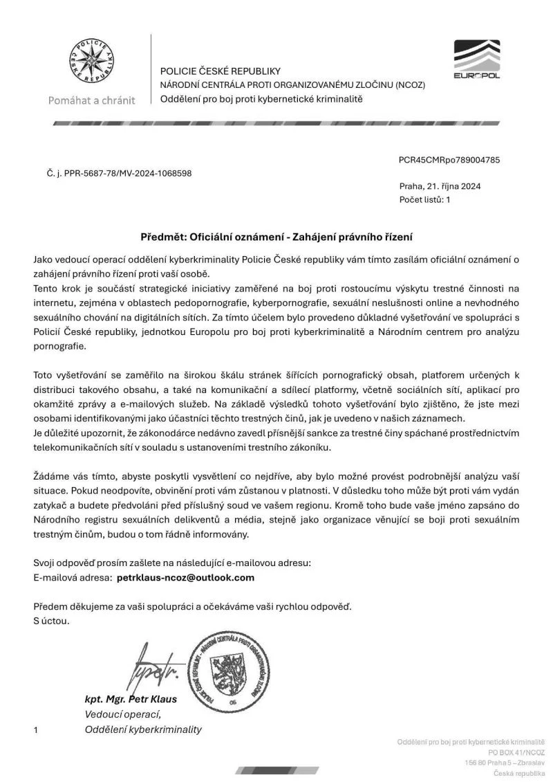 Oznámení Policie ČR