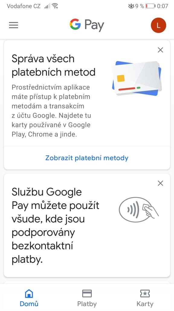Google Pay - aktivace
