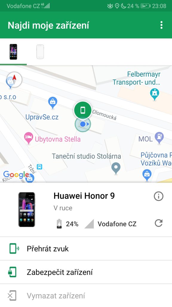 Lokalizace mobilu - Google