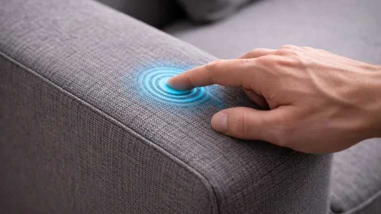 Dotyková tkanina na gauči