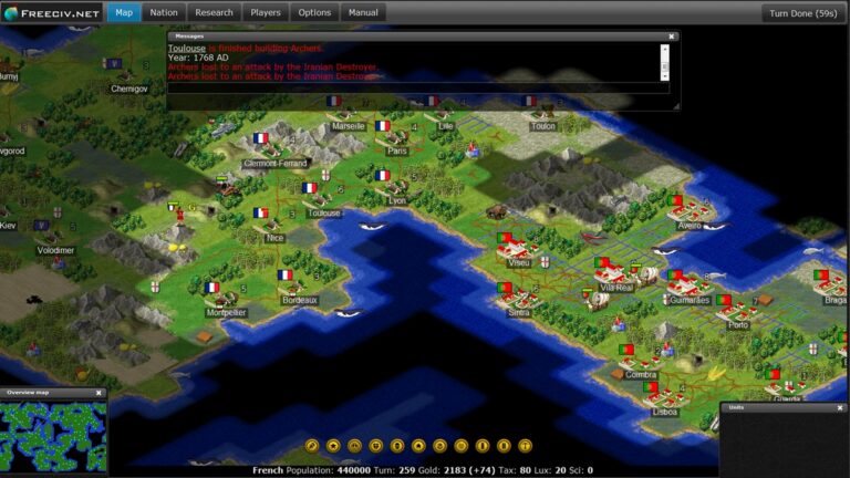 Hra v prohlížeči Freeciv