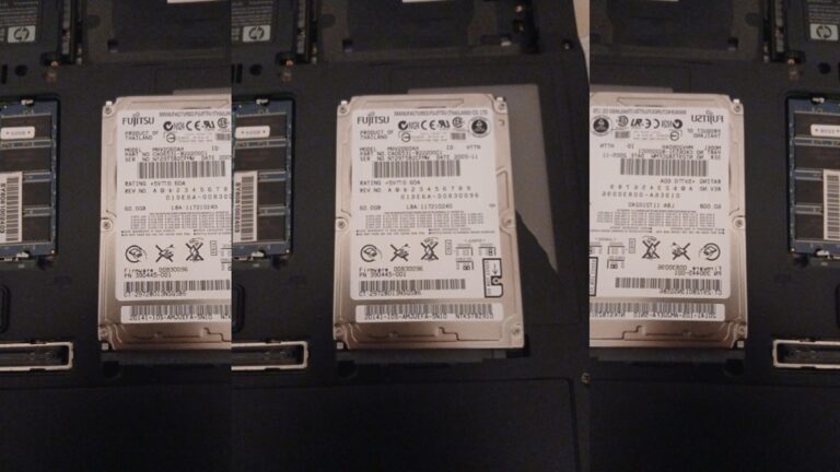 Pevný disk Fujitsu v notebooku HP starý 21 let