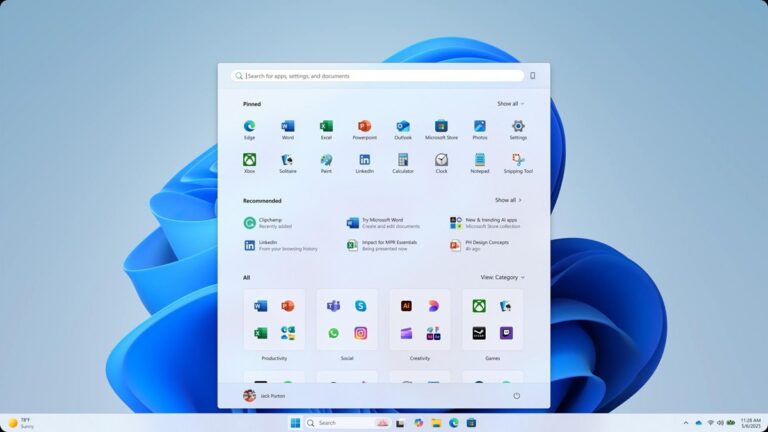 Windows 11, počítač, nabídka Start